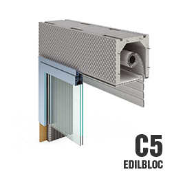 Cassonetto dotato di armatura elettrosaldata da 4 mm, ispezione inferiore per serramento vista esterna con telaio della finestra a scomparsa sui montanti (2 lati) 